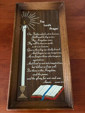 Lord’s Prayer Wood Wall Plaque Bible Candle Vintage Decor